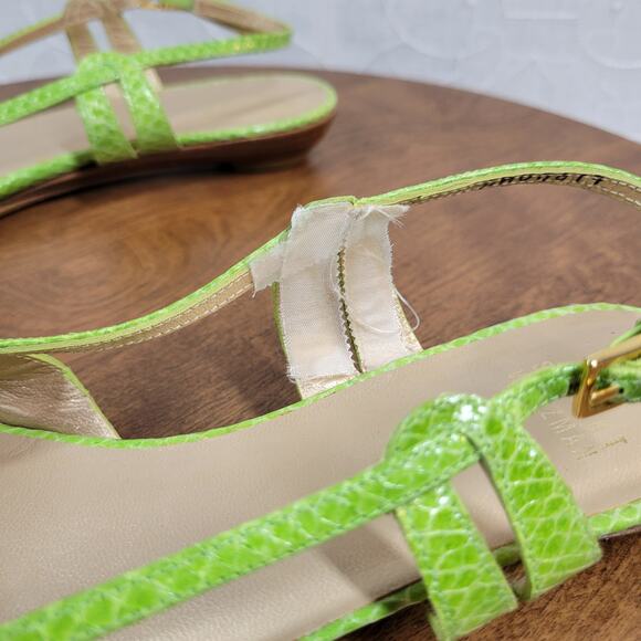Stuart Weitzman Womens Sandals 7.5 Green Snakeskin Leather Peep Toe Slingback - Picture 6 of 12